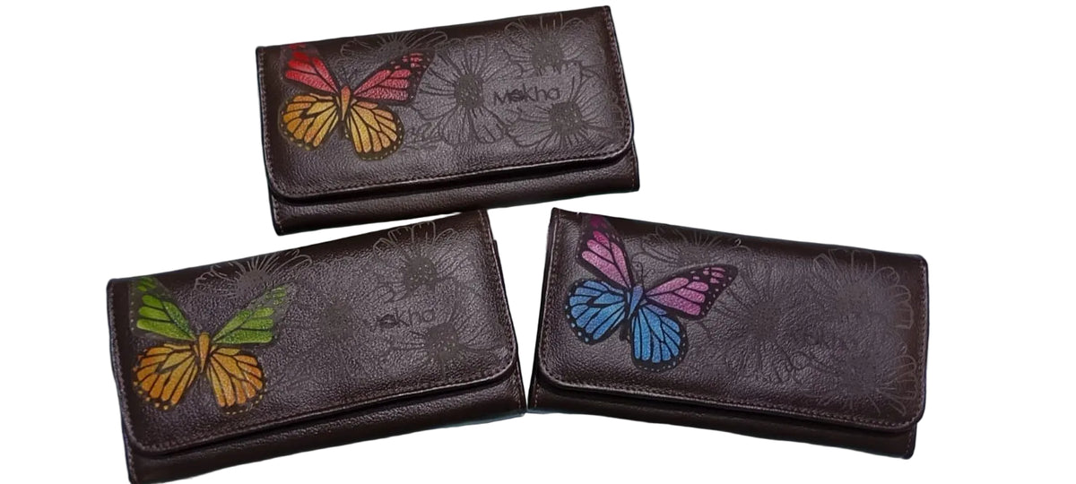Billetera de Cuero para Dama Mariposa Morada