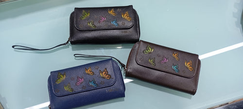 Billetera de Cuero para Dama Café Mariposas de Colores
