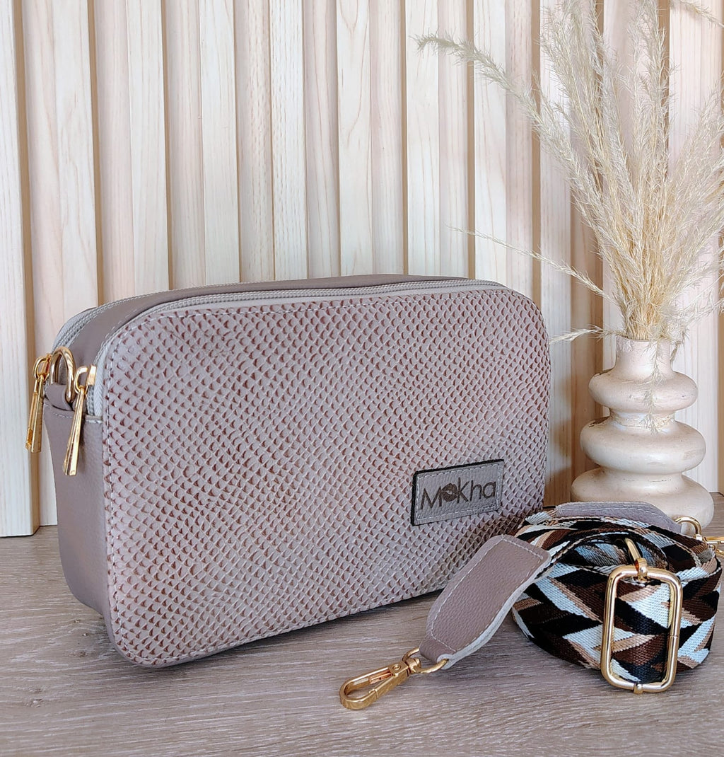Bolso Bandolera de Cuero Gris