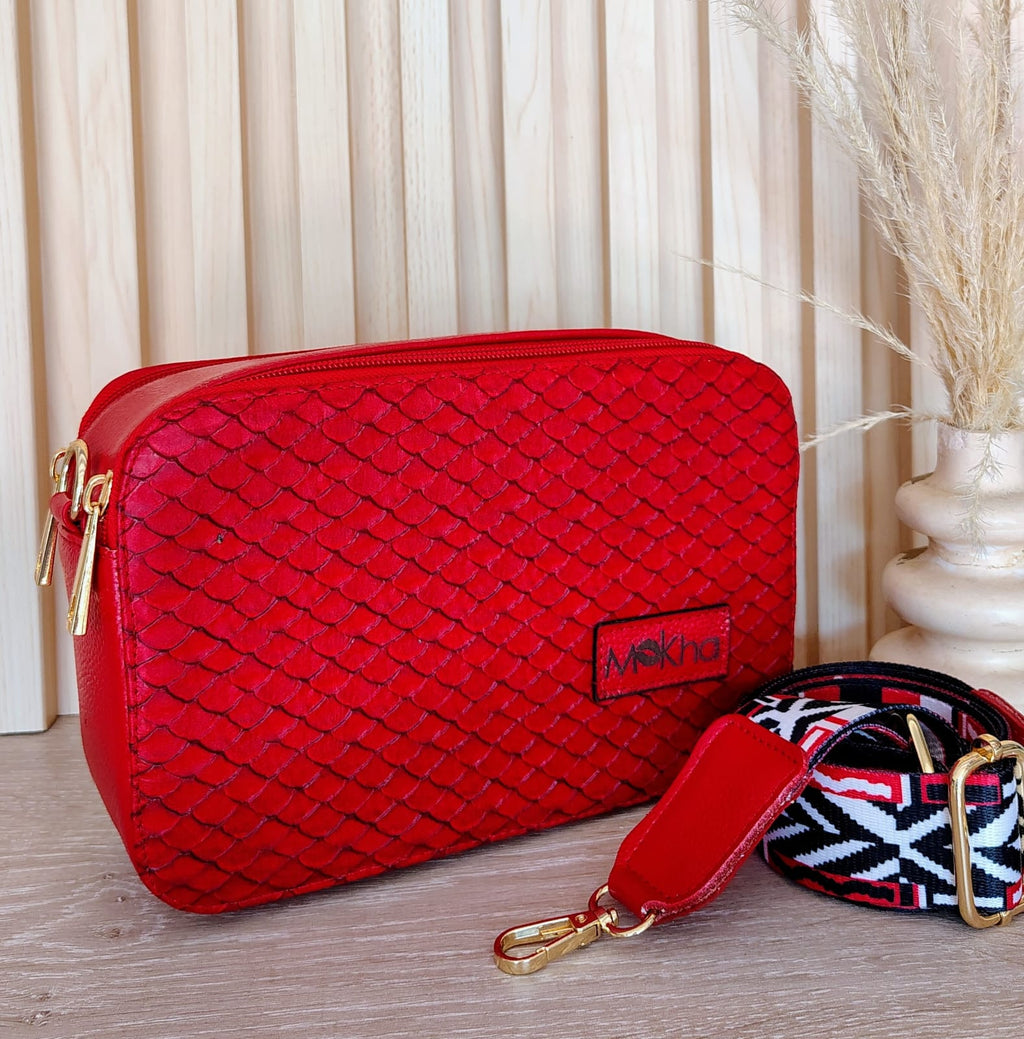 Bolso Bandolera de Cuero Rojo