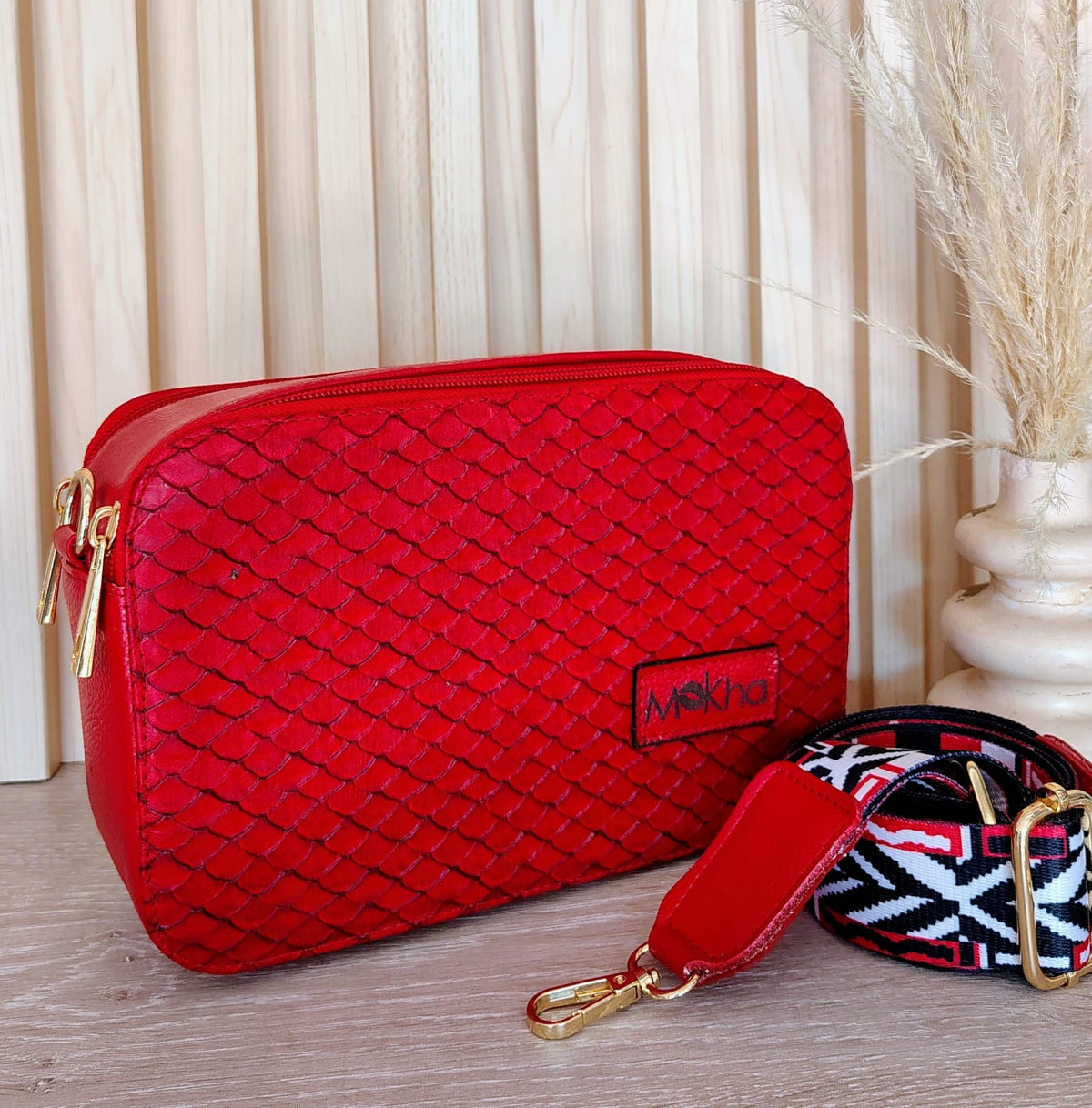 Bolso Bandolera de Cuero Rojo