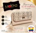 Billetera de cuero para dama color crema con brillantes