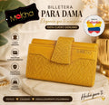 Billetera de cuero para dama amarillo mostaza con textura tejida