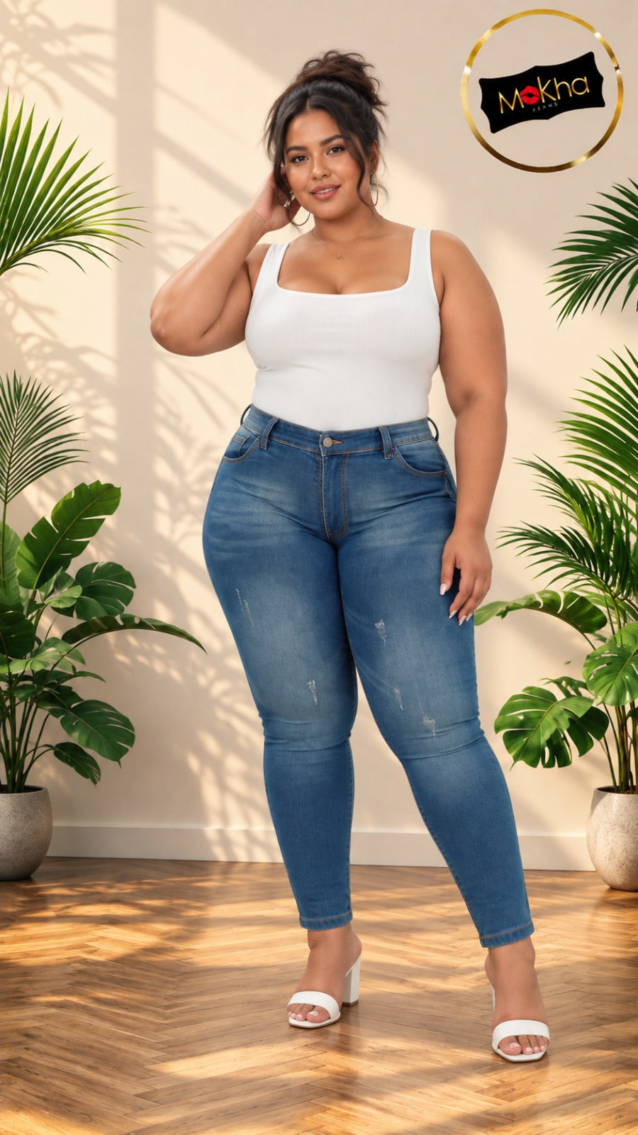 Jean unisex azul medio, vista frontal