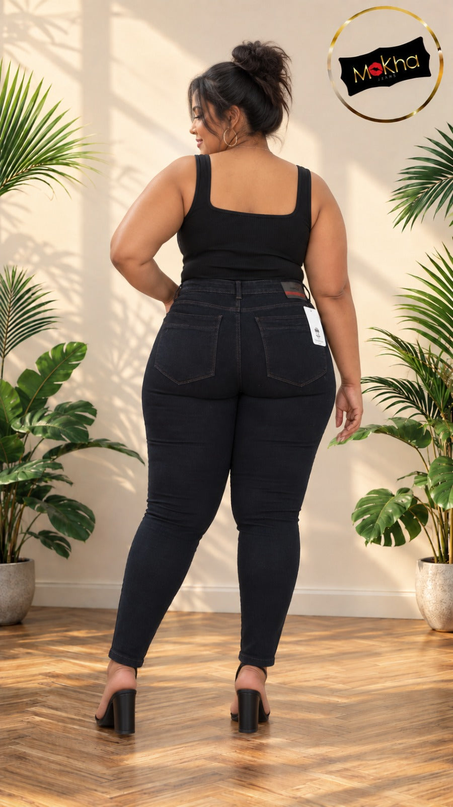 Jean unisex negro, vista posterior